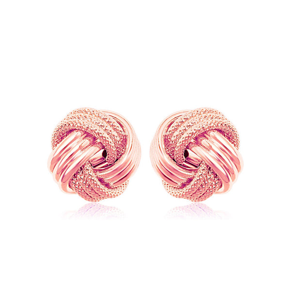 14k Rose Gold Love Knot with Ridge Texture Earrings